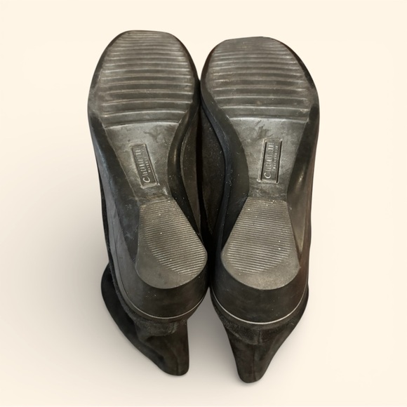 La Canadienne Evitta Suede Shearling Wedge Black Booties Front Zip Canada 8 - Picture 9 of 10